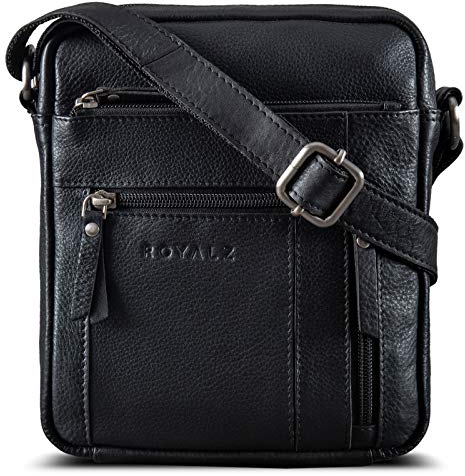ROYALZ 'Dallas' Kleine Umhängetasche Herren Leder - Männer Schultertasche Echtleder im Vintage Look - Mini Ledertasche ideal für Alltag und Freizeit, Farbe:Schwarz