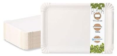 BIOZOYG Pappteller eckig 17 x 23 cm I 1000 Snackteller weiß für Kuchen Torten Pizza Waffeln etc. I unbeschichtet - recycelbar - umweltfreundlich I Kuchenteller rechteckig 1000 Stück
