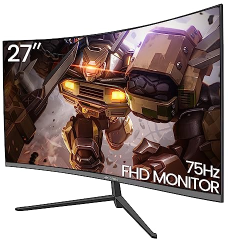 CRUA 27 Inch 100Hz Curved Gaming Monitor, Full HD 1080P 1800R Frameless Computer Monitor, 1ms GTG with FreeSync, Low Motion Blur, Eye Care, VESA, HDMI