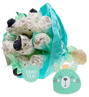 myBambini ®Torta di pannolini Bouquet di fiori - Bouquet - Bambini e bambine - Regalo per la nascita - Baby shower - Festa del tirassegno - Pannolini - Acquista torta (Neutro/Menta - Unisex)