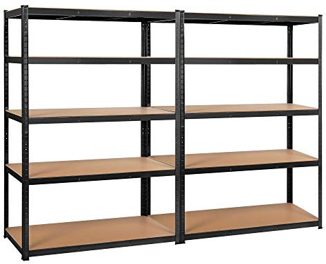 Yaheetech Set de 2 Estanterías Metálicas Galvanizadas Estantería para Cargas Pesadas de 5 Baldas para Hogar, Garaje, Cocina,180X60X120cm Negro