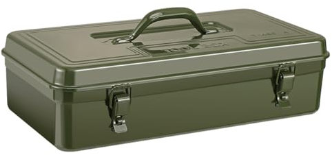 Tragbarer Werkzeugkasten, grün, zum Mitnehmen, Werkzeugkoffer zur Werkzeugaufbewahrung, Werkzeug-Organizer aus dickem Metall mit Griff und Schlossloch, für Garage und Haushalt (Größe: 47,2 x