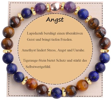 UEUC Heilstein-Perlenarmband für Frauen, Armband mit natürlichen Edelsteinen, Gleichgewichtsschutz, spirituelles Kristallperlenarmband zur Angstlinderung mit Bedeutungskarte(#6)