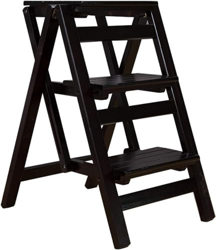 Scaffale pieghevole in legno massello per cucina/ufficio/biblioteca sgabello portatile a 3 gradini per uso multiuso colore nero