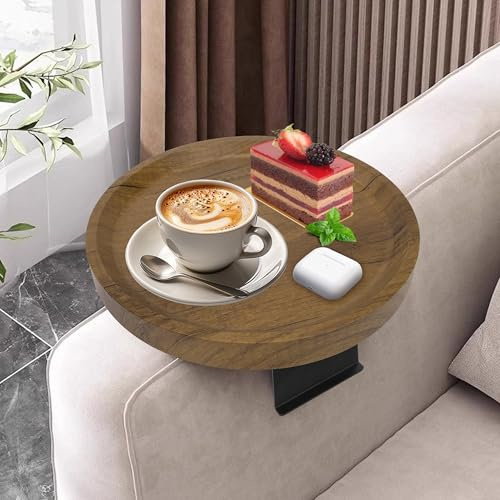 Yesaler Vassoio da Divano in Legno Vassoio Regolabile Impermeabile Tavolino da Divano con Gambe in Metallo per Bevande Snack Telefono Diametro 30 cm Colore del Legno