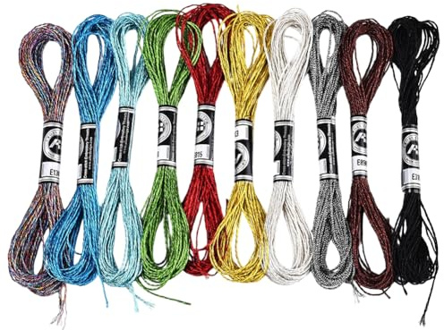 CABODYALS 10 madeja de Hilo de Bordar Metálico de 10 colores con Purpurina Colorida, Hilo de Borlas para Punto de Cruz, Pulseras de la Amistad de Poliéster, Hilo Brillante para Coser A Mano Y Hacer Ma