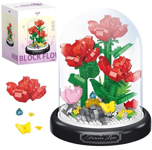 XUXLEKK Kit de Construction de Fleurs Artificielles, 684 PCS Bouquet de Fleur Plantes Construction, Couverture de Poussière pour Les Adultes et Les Enfants (Rose Rouge)