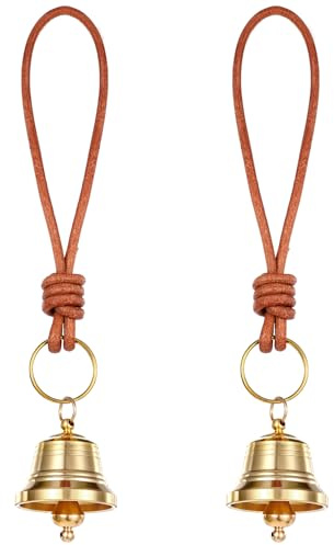 2 Pcs Brass Hanging Bells for Door Knob Vintage Small Bells Decoration Gold Jingle Bell Clear Ringing Decorative Bell Stocking Stuffers for Home Garden Shopkeepers Christmas Decor