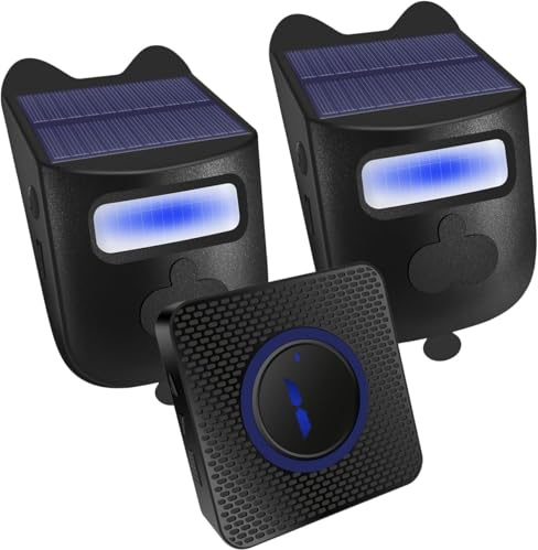 QUMOX Système d'alarme d'entrée Solaire – Système d'alerte sans Fil avec détecteur de Mouvement extérieur, 2 détecteurs et 1 récepteur pour la sécurité des Maisons et des Entreprises,Noir