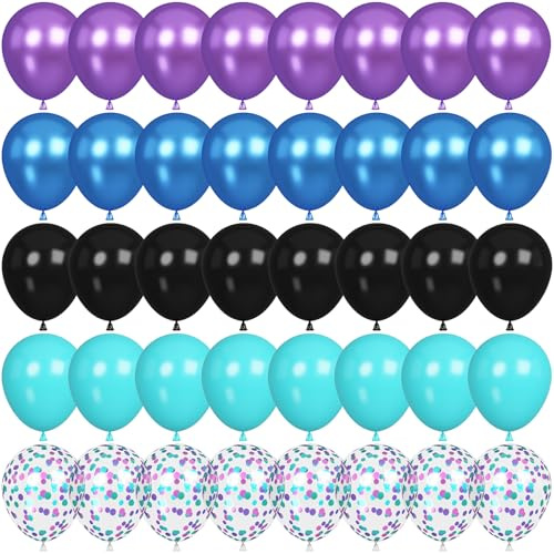 60 Pcs Black Purple Blue Balloons, Metallic Blue Purple Black Teal Confetti Latex Party Helium Balloons for Kids Boys Video Game Baby Shower Gaming Engagement Graduation Birthday Party Decorations