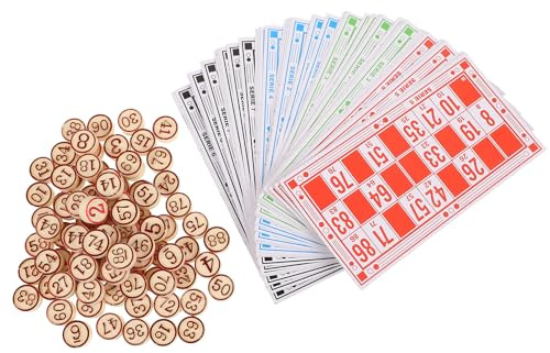 Artibetter Jeu de Bingo en Bois 1 Set Cartes Numérotées et Pièces D’échecs pour Réunions Familiales Jeu de Plateau Logique Polyvalent Accessoires de Bingo Russes pour Fête