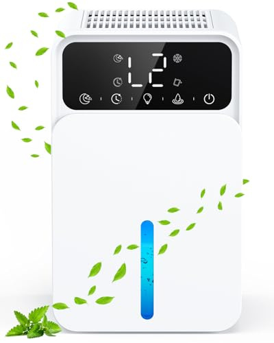 Deshumidificador 1500ML, con Apagado Automático, Deshielo Automático, Temporizador 12H, Modo de Sueño Ultra Silencioso, Deshumificadores de humedad con 7 Colores Luz, para Dormitorio/Baño/Sótano