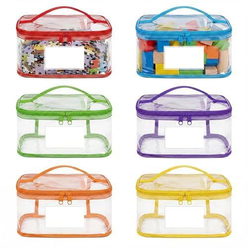 Eulihent 6 Pezzi Sacchetti Portaoggetti per Giocattoli, Borse Portaoggetti in PVC per Giocattoli, Borsa Trasparente per Giocattolo in PVC Organizer Sacchetti Giochi con Cerniera (24x17x13cm)