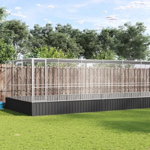 Mokuyary - Aviario con extensión de plata 725x307x212 cm Acero, aviario al aire libre jaula para pájaros, canarios, pinzas, periquitos ondulados, indeseparables