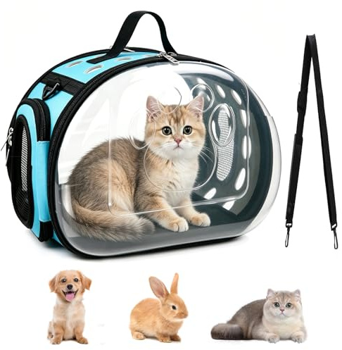 Bolsa de transporte para gatos transparente plegable, bolsa de transporte para gatos con ventana con cremallera y orificios de ventilación, caja de transporte para gatos y perros pequeños de hasta 8