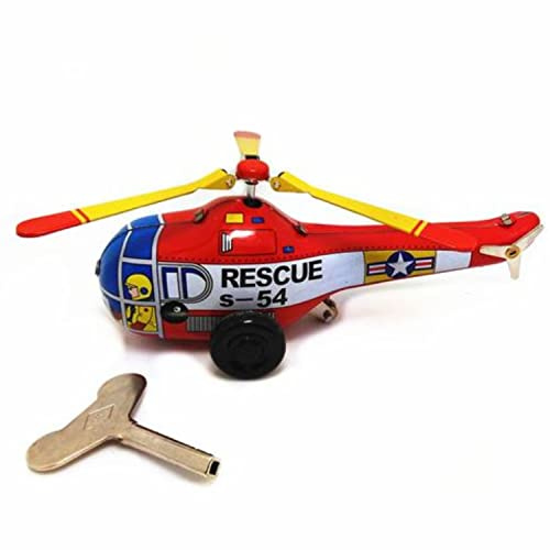 MS653 Wind Up Mini Rescue Helicopter Toy Wind UP Tin Toy Clockwork Funny Vehicle Mechanical Toys Collectible Gifts for Christmas Birthday