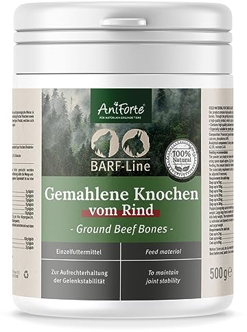 AniForte gemahlene Knochen bekannt als Fleischknochenmehl für Hunde und Katzen 500g - Natürliches Calcium für Knochenaufbau & Gelenke, Reines Knochenmehl vom Rind als Futter & Barf Ergänzung