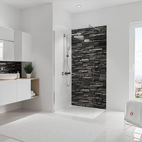 Schulte EP1901021 613 Deco-Design Dekor Stein Verblender anthrazit, 210 x 100 cm, 3 mm Aluminium-Verbundplatte, Wandverkleidung als fugenfreier Fliesenersatz