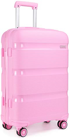 KONO Valigia Trolley Media 65cm Rigida e Leggera in Polipropilene Valige da Viaggio con 4 Ruote e TSA Lucchetto, Rosa