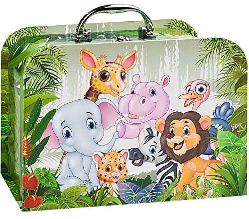 alles-meine.de GmbH Kinderkoffer/Koffer - MITTEL - lustige Dschungel & Zoo Tiere - für Spielzeug und als Geldgeschenk - Mädchen & Jungen - Kinder & Erwachsene - Pappe Karton - ..
