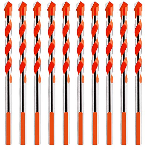 Juego de 10 Brocas Multifuncional Kit de Brocas de Aleación para Vidrio,Azulejos de Cerámica,Madera,Hormigón, Ladrillo 6mm Naranja