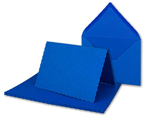 100x Faltkarten-Set DIN A6 mit DIN C6 Brief-Umschlägen - wellig gestanzter Rand - Royal-Blau/Königsblau - 10,5 x 14,8 cm - Wellenschnitt Karten-Sets - FarbenFroh by GUSTAV NEUSER
