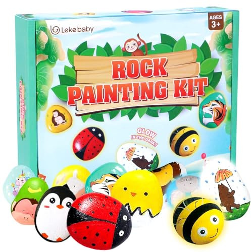 Lekebaby Rock Painting Kit, Boys Toys for 3-12 Years Old, Animal Arts and Crafts for Kids, Holiday Presents Gifts for Boys Girls Age 3+ Years Old, Manufactured Glowing Rocks