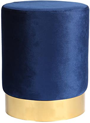 Harbour Housewares Round Velvet Pouffe - Luxe Living Room Bedroom Dressing Table Accent Footstool - 29 x 36cm - Blue