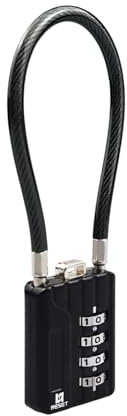 RESET-204 candado de cable flexible de 18 cm con combinación de 4 dígitos, candado compacto para equipaje, taquilla, bolso, mochila, carrito y caja de seguridad, diámetro 5 mm, negro, 1 unidad