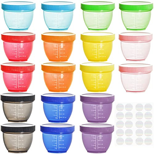 Youngever 18 Pack 1/2 Cup Small Food Containers with Lids, 4 oz Mini Food Storage Containers, Condiment, and Sauce Containers, 9 Assorted Colors, with Lids Labels