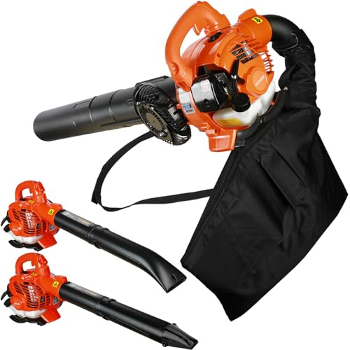 ZTGD Gas Leaf Blower, Leaf Vacuum and Mulcher with Bag 3 in 1, 424 CFM 2 Stroke Handheld Cordless Snow Blower for Cleaning Leaf Road Snow (Orange)