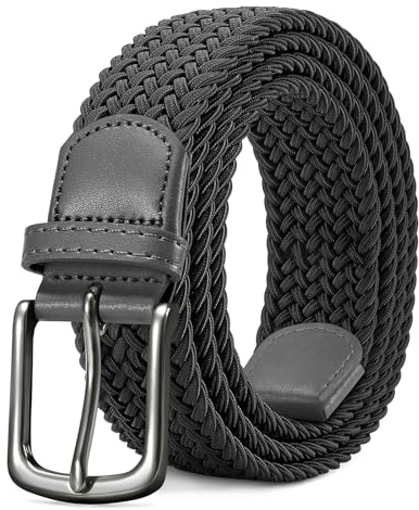 LAKIDAY Tygbälte Stretchbälte Flätat Bälte Elastiskt Flätat Bälte För Män Och Kvinnor Brett 3,5 cm Grått Längd 110 cm