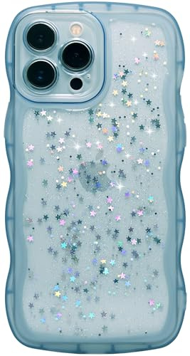 Qokey Glitter Star Wavy Case for iPhone 13 Pro 6.1 - Blue