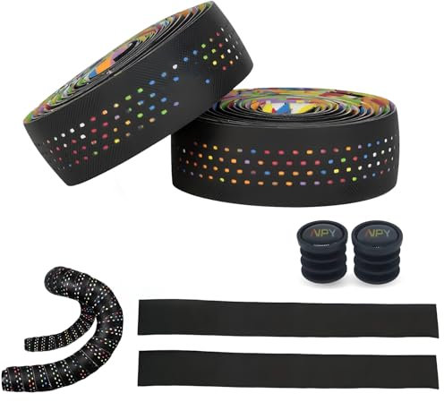 Teeloray Fahrrad Lenkerband, 2 Rollen Rennrad-Griffband PU Leder Oberfläche EVA Cycling Lenkerband mit Endstopfen für Rennräder Klappräder Triathlon Fahrräder, Bunt