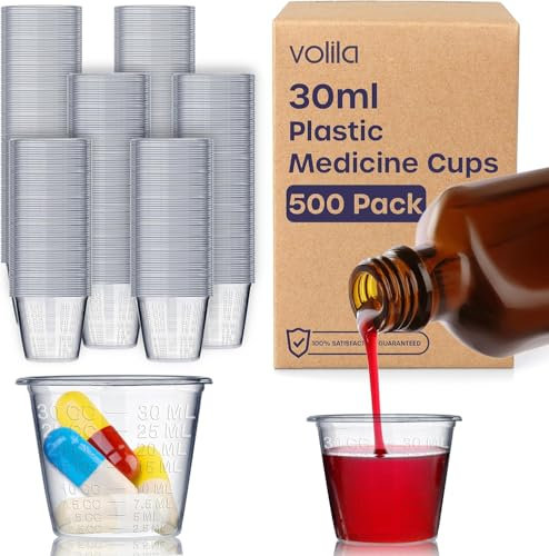 500 Pack 30ml Disposable Small Plastic Medicine Measuring Cups - Translucent Medicine Cup for Liquid Medication, Measuring Ingredients in Cooking, Arts and Crafts