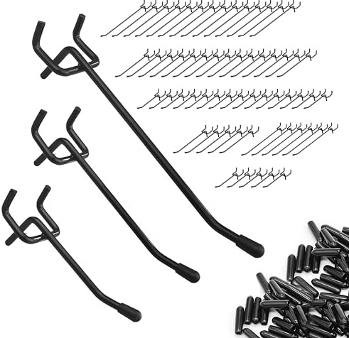 Nivithi 60 Pegboard Hooks 5/10/15cm Metal Tool Hooks 25mm Hole Spacing | Metal Peg Boards for Walls Organise Garage Tools,Rubber-Capped Peg Board Hooks Secure Items Firmly,for Supermarket