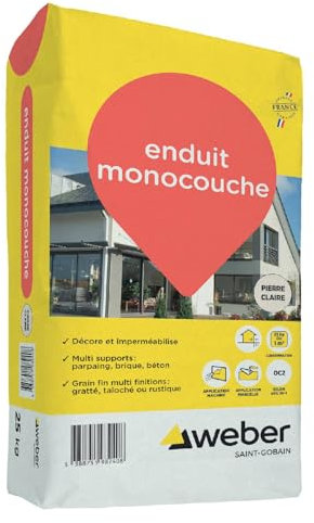Weber Enduit monocouche de façade extérieur pierre claire 25 kg - d’imperméabilisation et décoration façades