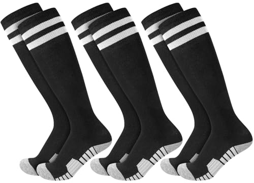 Utensilsto 3 Paar Kinder Fußball Stutzen Fußballsocken 33-37 Fußball Fussball Socken Sportsocken Trainingssocken für Jungen Mädchen von 5-12 Jahren-Schwarz
