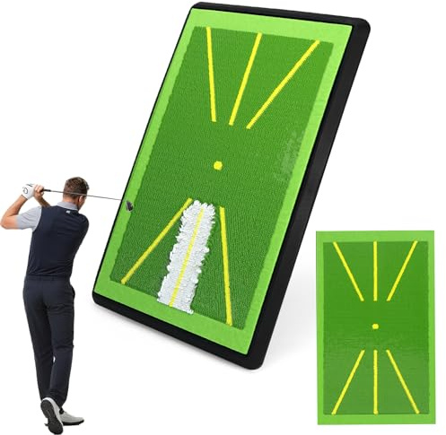 Golf Abschlagmatte Golfmatte mit 1 Austauschbar Golf Trainingshilfen Mat für Schlagbahn-Analyse, Rutschfester Gummibasis, Indoor & Outdoor Golfanfänger, 42,5x27 cm