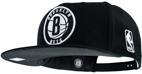 Mitchell & Ness NBA Flat Visor Snapback - Gorra ajustable para hombre, mujer, niños, unisex, primavera, verano, otoño, invierno, Black Brooklyn Nets 3D Logo Team, Talla única