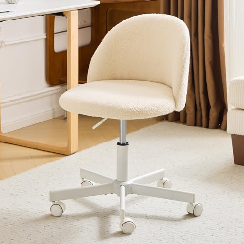 Bonnlo Comfy Small Office Chair with Wheels Desk Vanity Chair Modern Swivel Dressing Table With Adjustable Height for Home Office, Bedroom, Dressing Room (Creamy Beige)