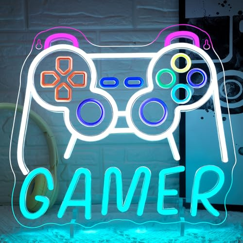 Horseneon Cartel de neón para gamer Game Gamepads Letrero de neón Gaming LED Luz de neón regulable Juego Letrero luminoso Gamer Letrero LED para decoración de habitación Gaming Lámpara de pared LED