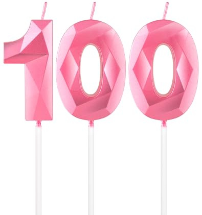 mciskin Pink 100th Birthday Candles,100th Birthday Decorations for Women Men,3D Number 100 Candle for Cake,Pink Candle Cake Toppers for Girl Women Party Decorations Wedding Supplies