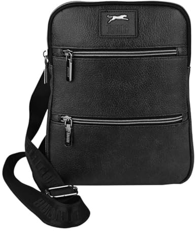 JAGUAR Borsa a Tracolla Slim Uomo, 21 x 27,5 x 3 cm, 4 Scomparti con Cerniera, Nera
