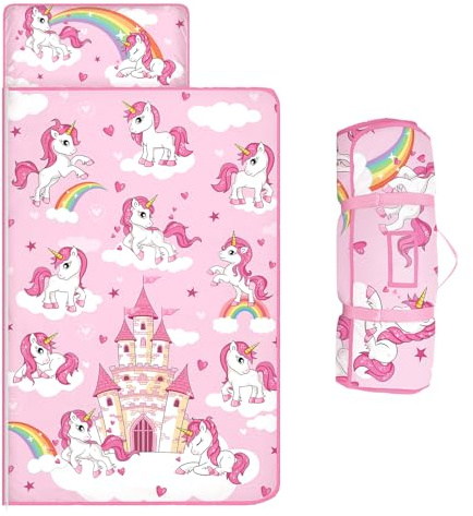 Sacco a Pelo Morbido, Nap Mat Caldo per Bambini, Tappi per le Orecchie e Coperte per Bambini, Ragazze, Ragazzi, Campeggi,Unicorno rosa