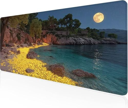 Musmatta gul spelmusmatta strand stor skrivbordsmatta 700 x 400 x 3 mm, arbete från hem väsentligheter halkfri gummibas specialtexturerad vattentålig yta slitstark skrivbord matt för laptop Y1-643