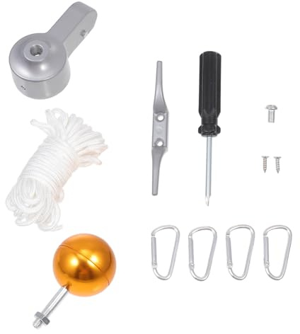 Gogogmee Kit Accessori Asta Bandiera Esterno in Acciaio Inossidabile Completo Puleggia e Fune di Fissaggio Resistente Intemperie e Vento Facile da Installare per Pennoni Giardino e