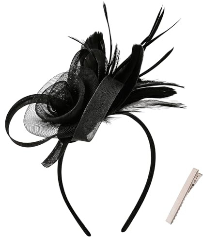 Kitimi Elegant Fascinators for Women- Wedding Hair Accessory Fascinator Headband with Flowers Mesh Feathers, Brides Bridesmaids Headdress Fascinator Hat for Wedding Garden Tea Birthday Prom Party