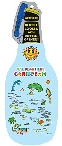 Beer Bottle Cooler Insulated Caribbean Souvenir Gift with Bottle Opener for Men & Women, Zipper Beer Sleeve Jacket - Caribbean keepsakes Classic Thick Neoprene Thermocoolers Gifts