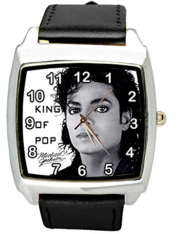 TAPORT® Unisex Uhr Analog Quarzwerk mit Leder Armband Michael Jackson E2 Schwarz Quadrat